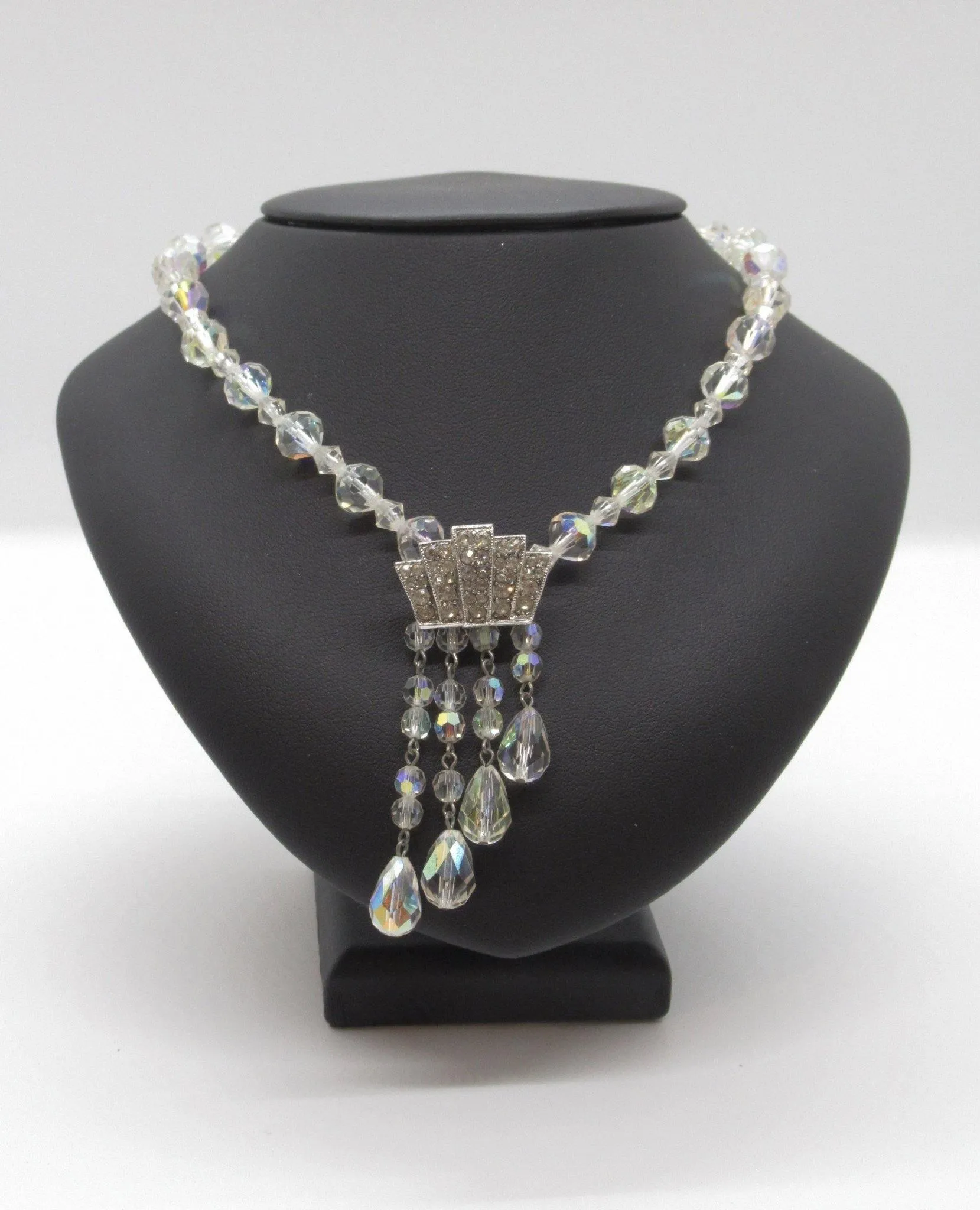 Vintage Aurora Borealis Necklace with Sparkling Detachable Drop Enhancer