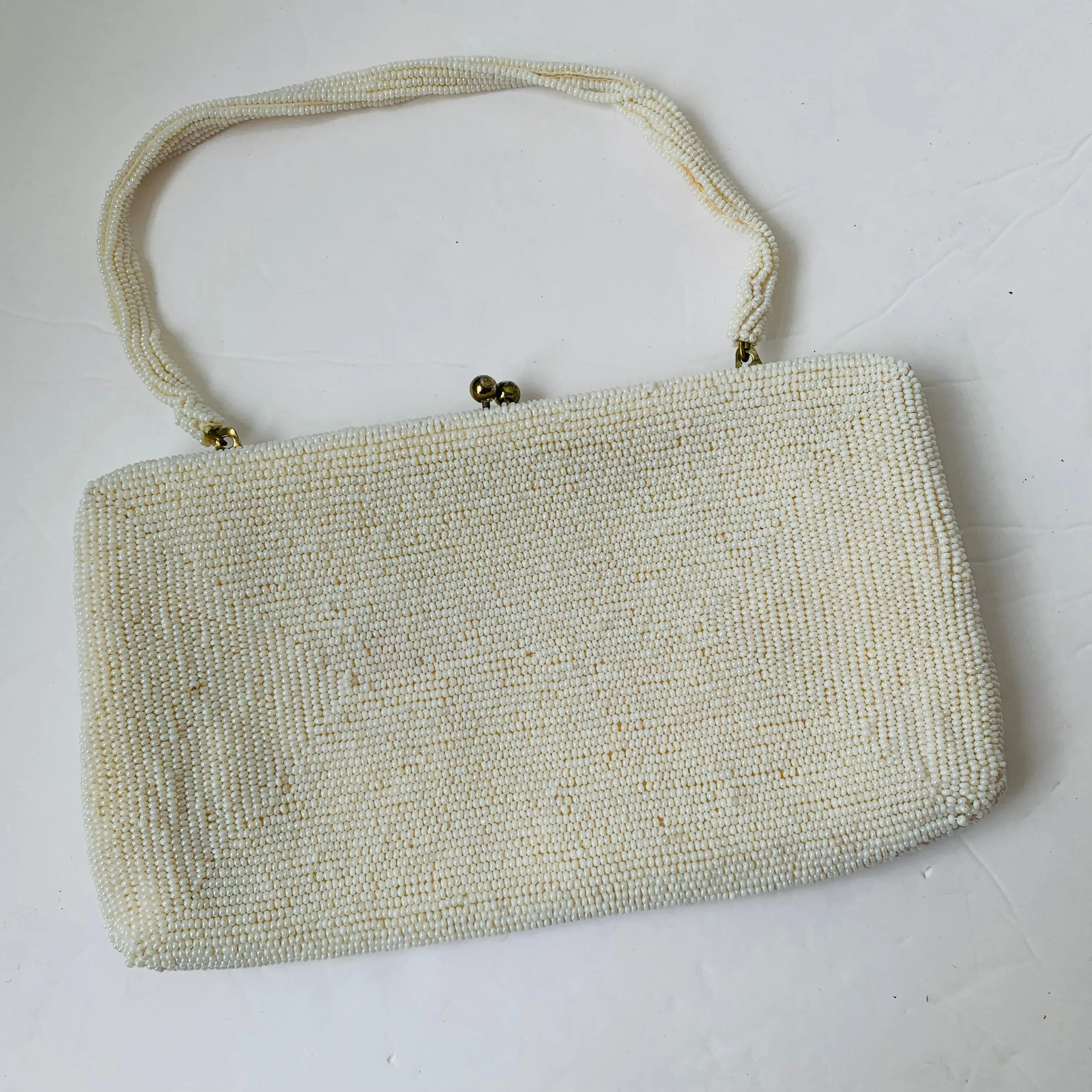 Vintage Beaded Off White Evening Bag