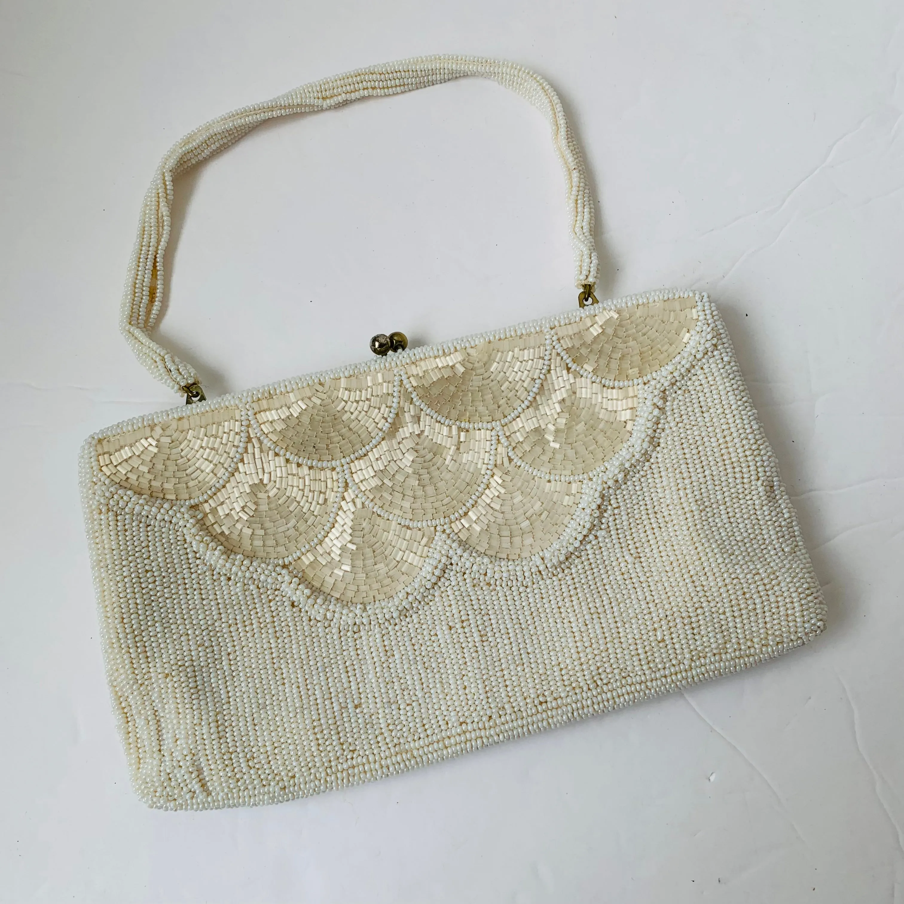 Vintage Beaded Off White Evening Bag