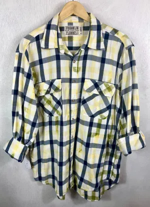 Vintage Navy Blue, Yellow and White Lightweight Cotton Size XL