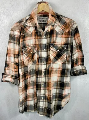 Vintage Western Style Black, White, Peach and Brown Lightweight Cotton Size Large