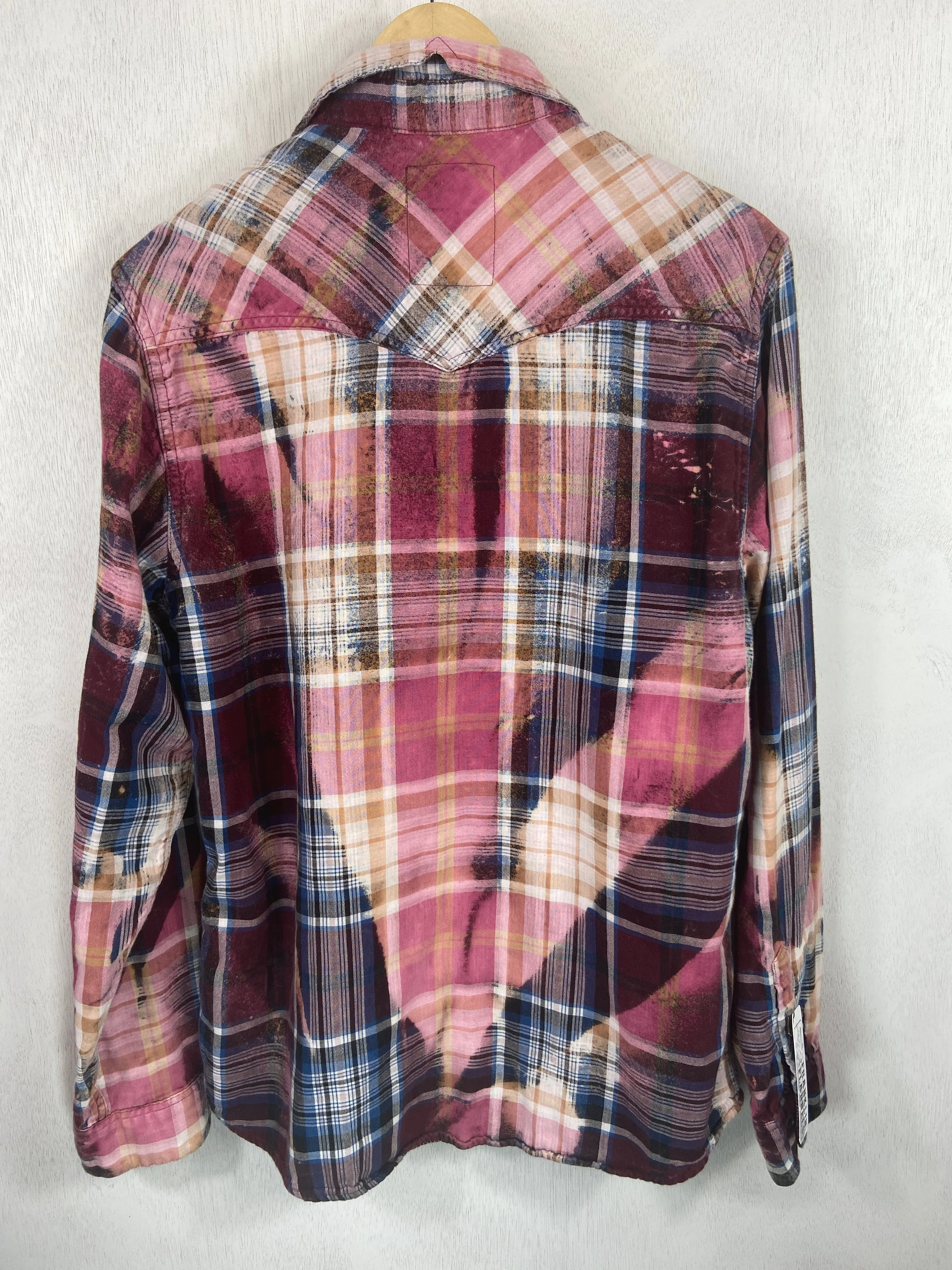 Vintage Western Style Pink, Navy Blue and Burgundy Lightweight Cotton Size Large