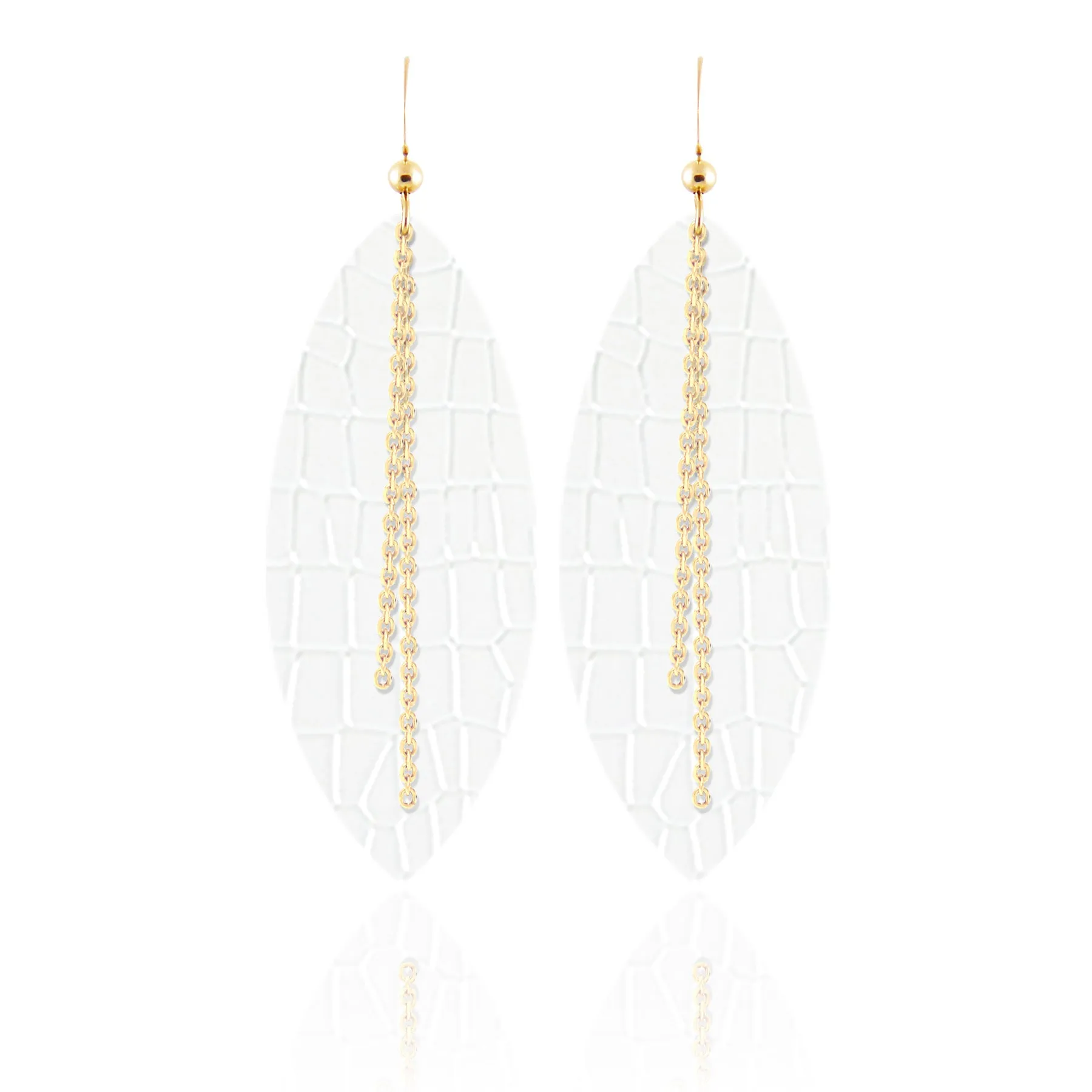 White Croc Linked Leather Earrings