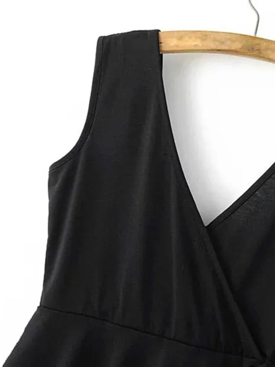 Wholesale Black V-Neck Sleeveless Backless Mini Dress