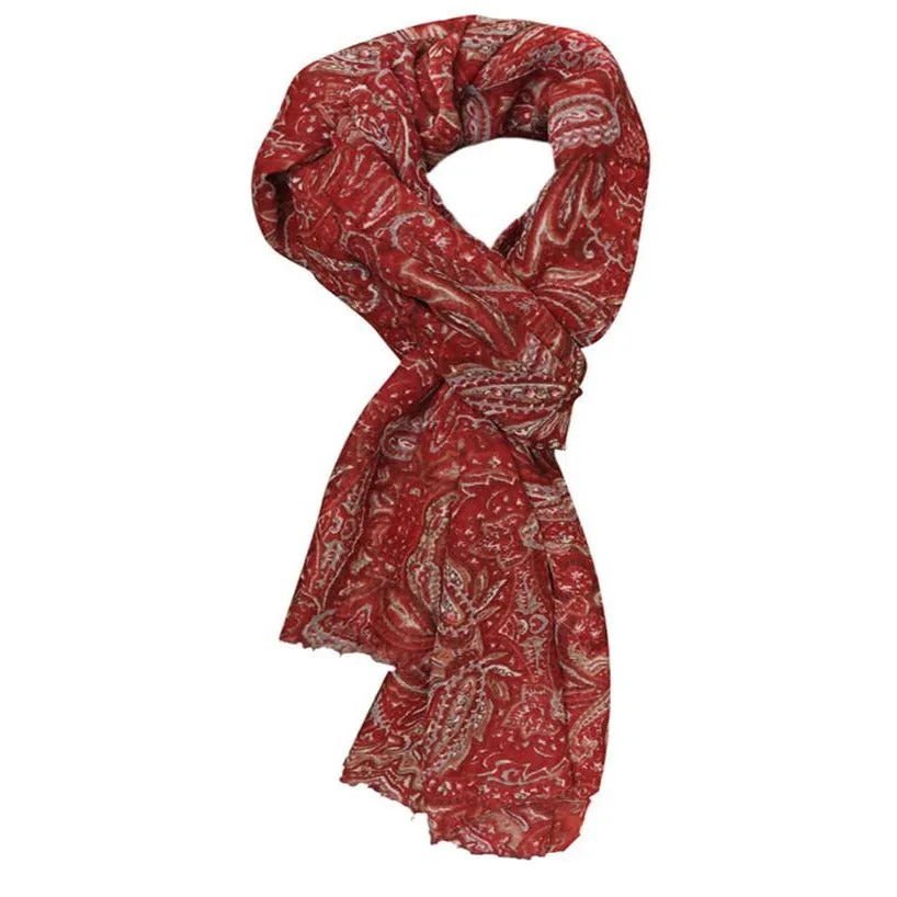 Wine Paisley Wool Lightweight Scarf