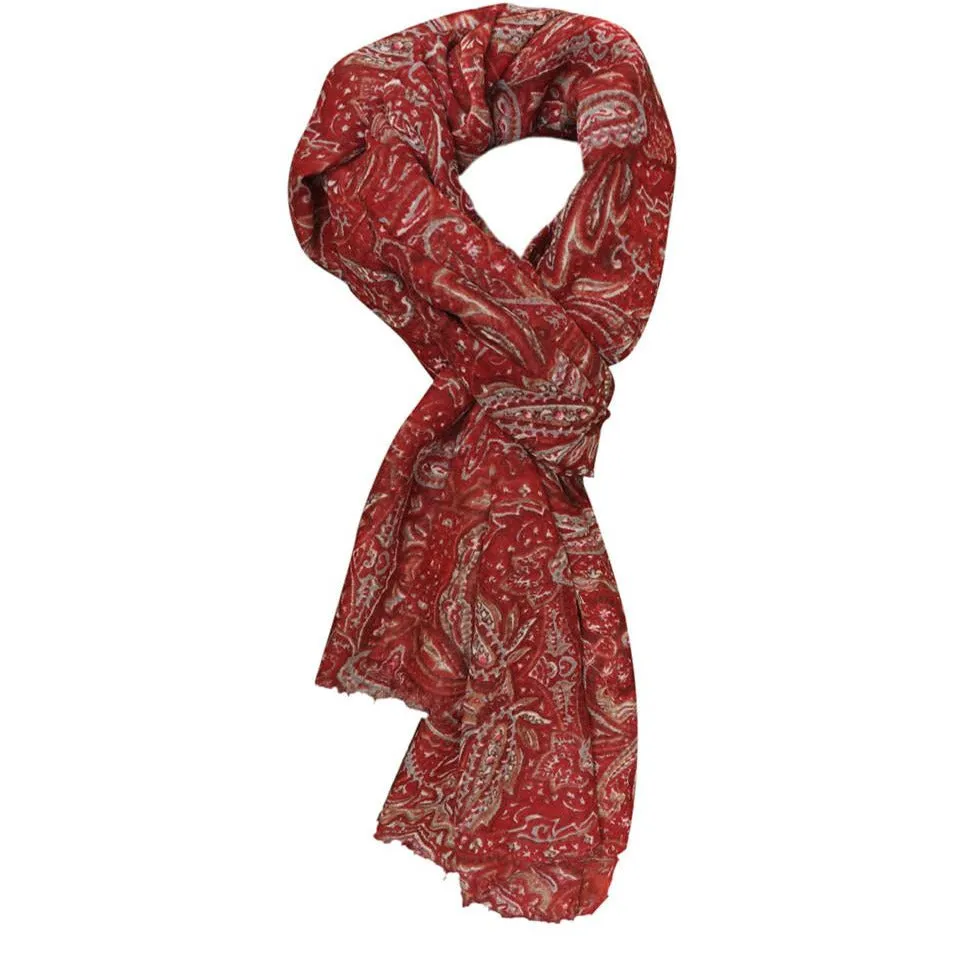 Wine Paisley Wool Lightweight Scarf