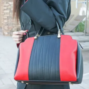 Womens Black Leather Red Stripe Adjustable Handbag